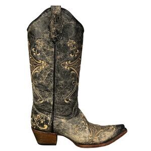Circle G By Corral Black Crackle Bone Embroidered Cowgirl Boots Size 7